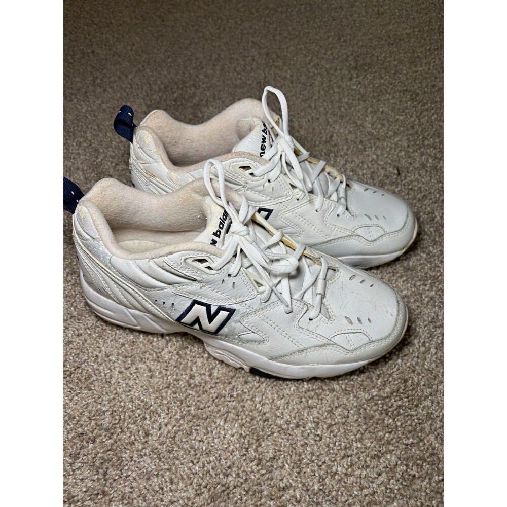 New Balance 608 Men’s Low Top Lace-Up Sneaker Leather White/Navy 2E Size 9.5